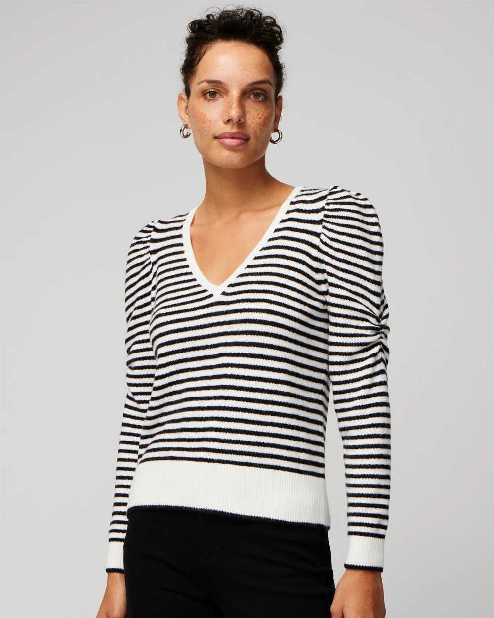 Puff Sleeve V Neck Pullover